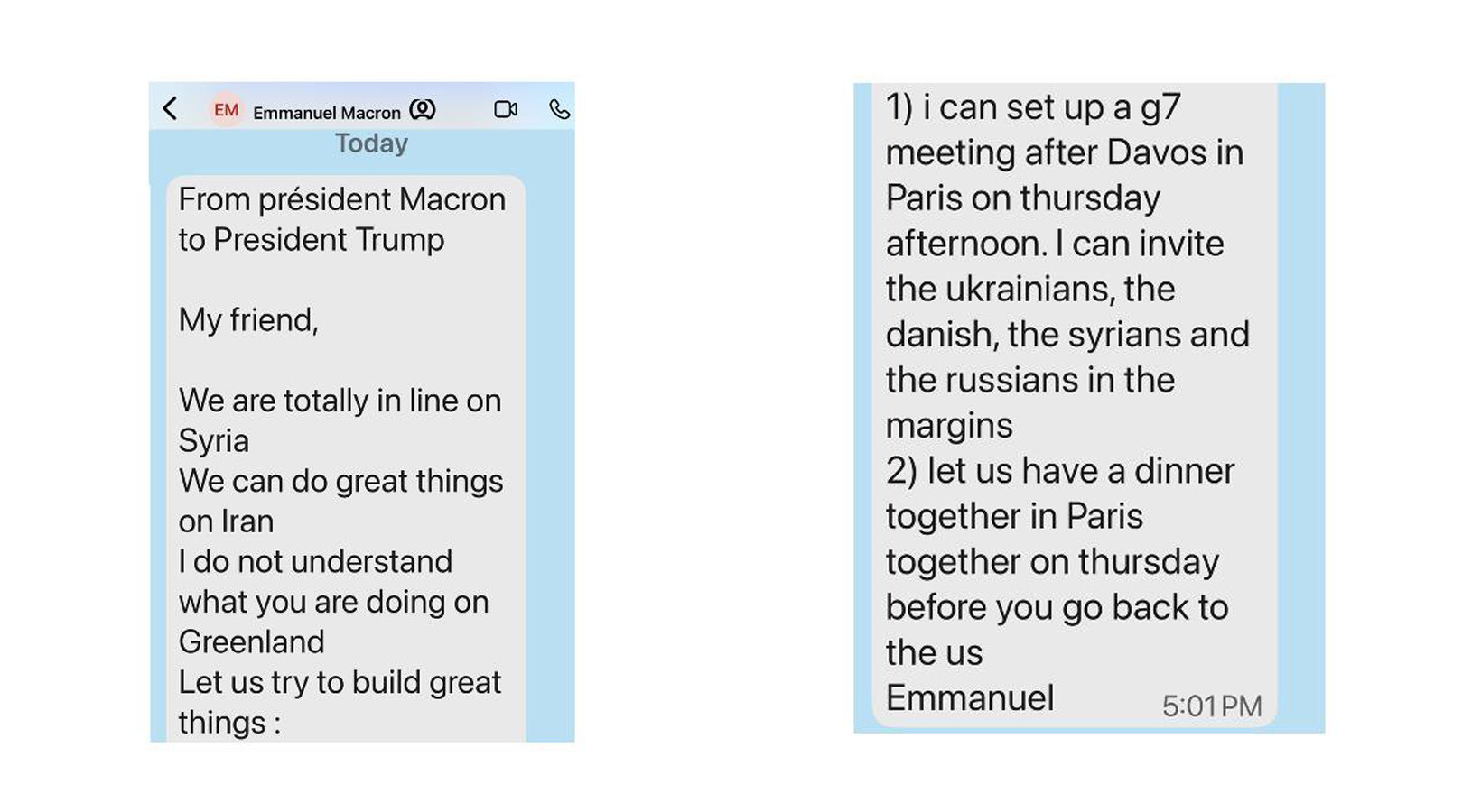 Переписка Дональда Трампа и Эммануэля Макрона