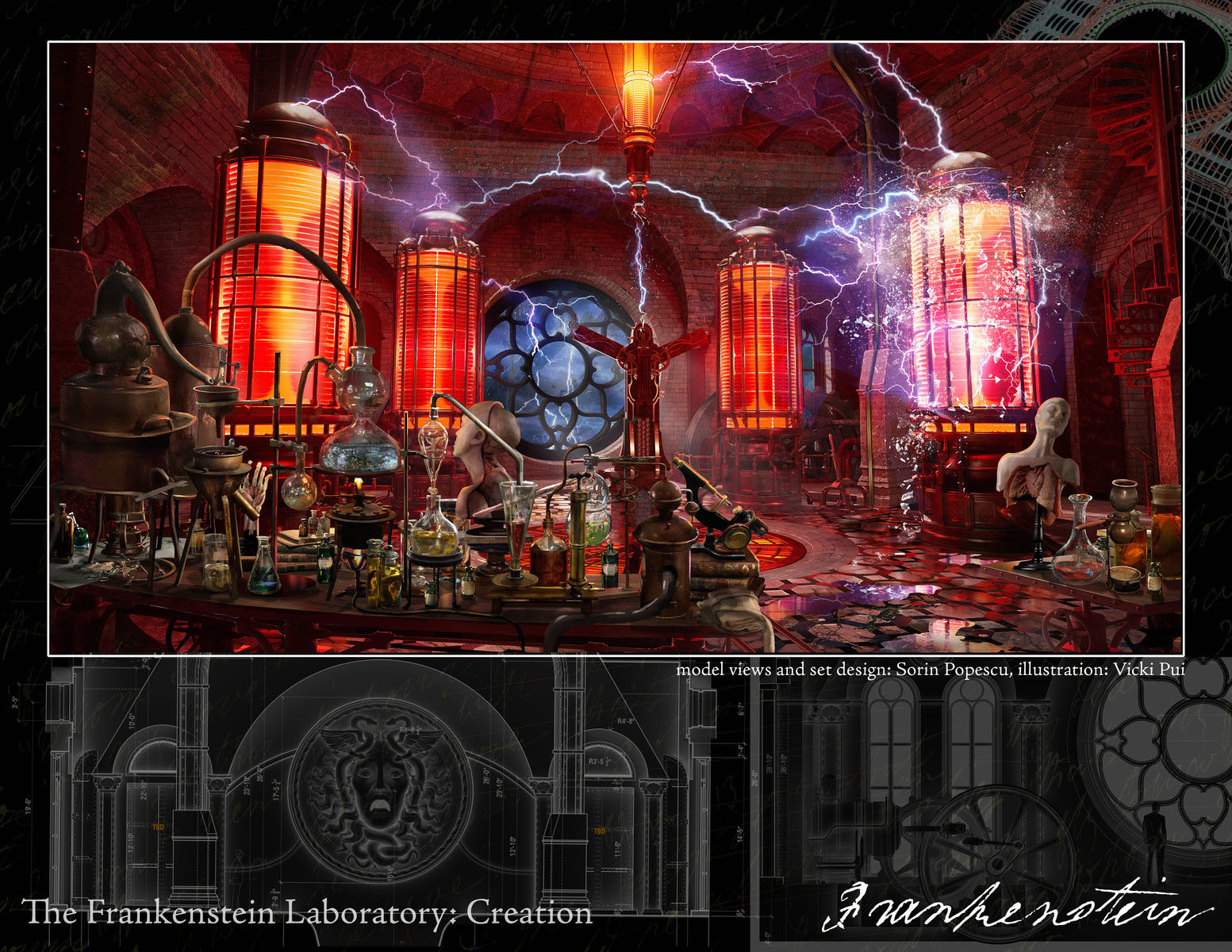 Концепция Шейна Вио и Тамары Деверелл лаборатории и замка, где работал Виктор Франкенштейн
