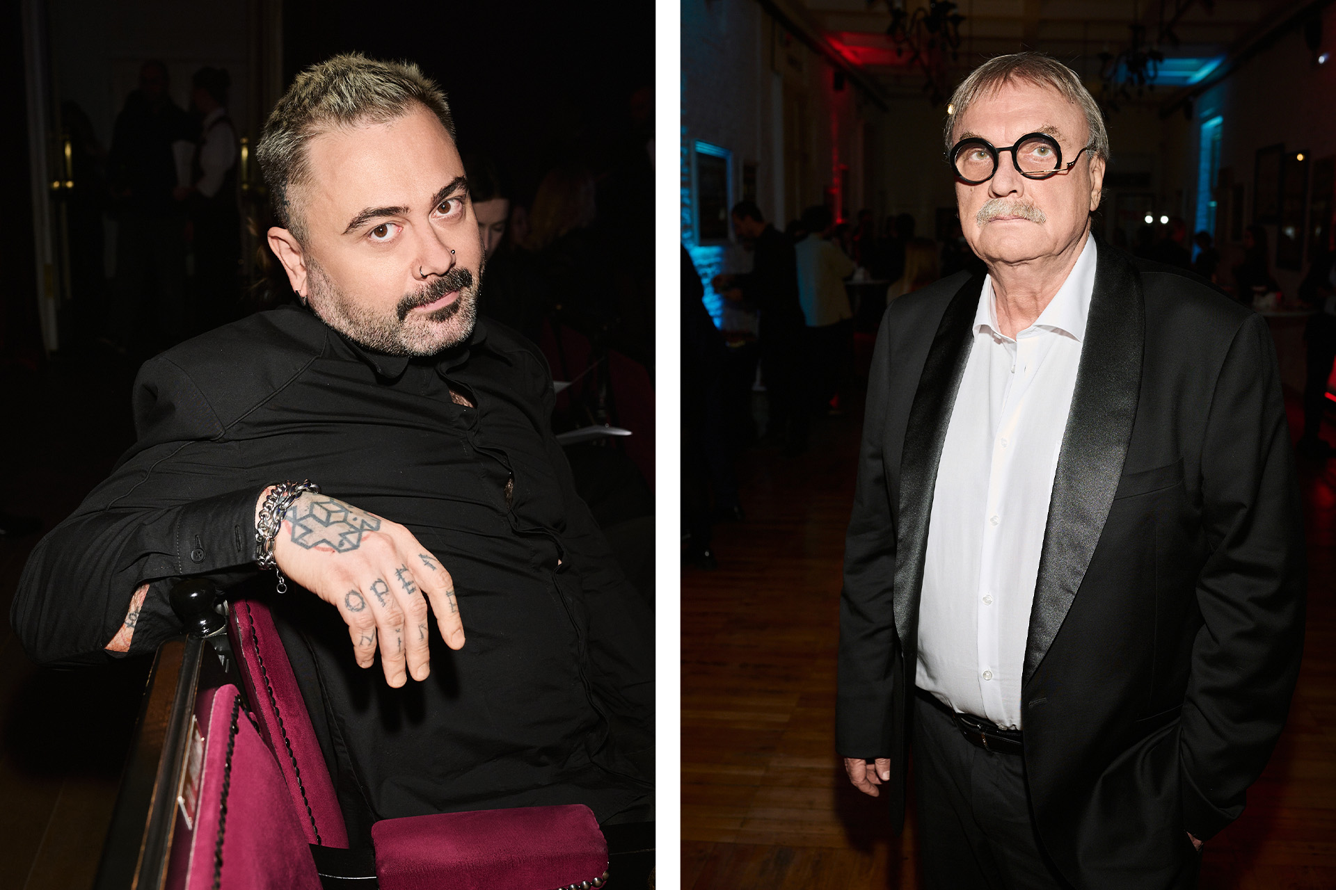 Слева: Евгений Викентьев, шеф-повар, ресторатор, лауреат премии этого года в номинации «Гастрономия. Дело вкуса» за проект Centrale Bistro<i> </i>/ справа: Олег Карлсон, архитектор, генеральный продюсер пространства «Внутри», номинация «Бизнес. Общественный капитал»