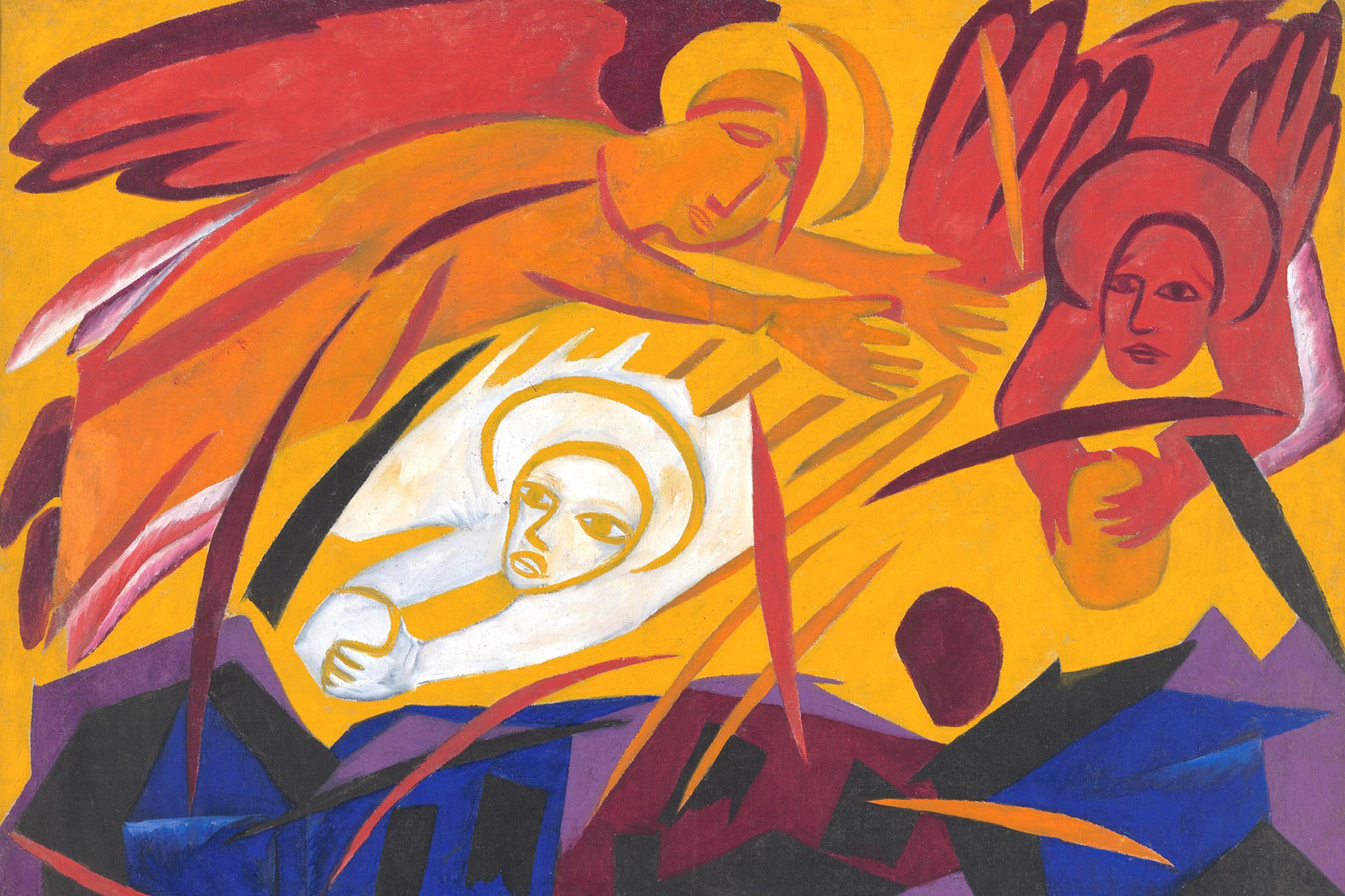 Наталья Гончарова, «Ангелы, мечущие камни на город», 1911 год