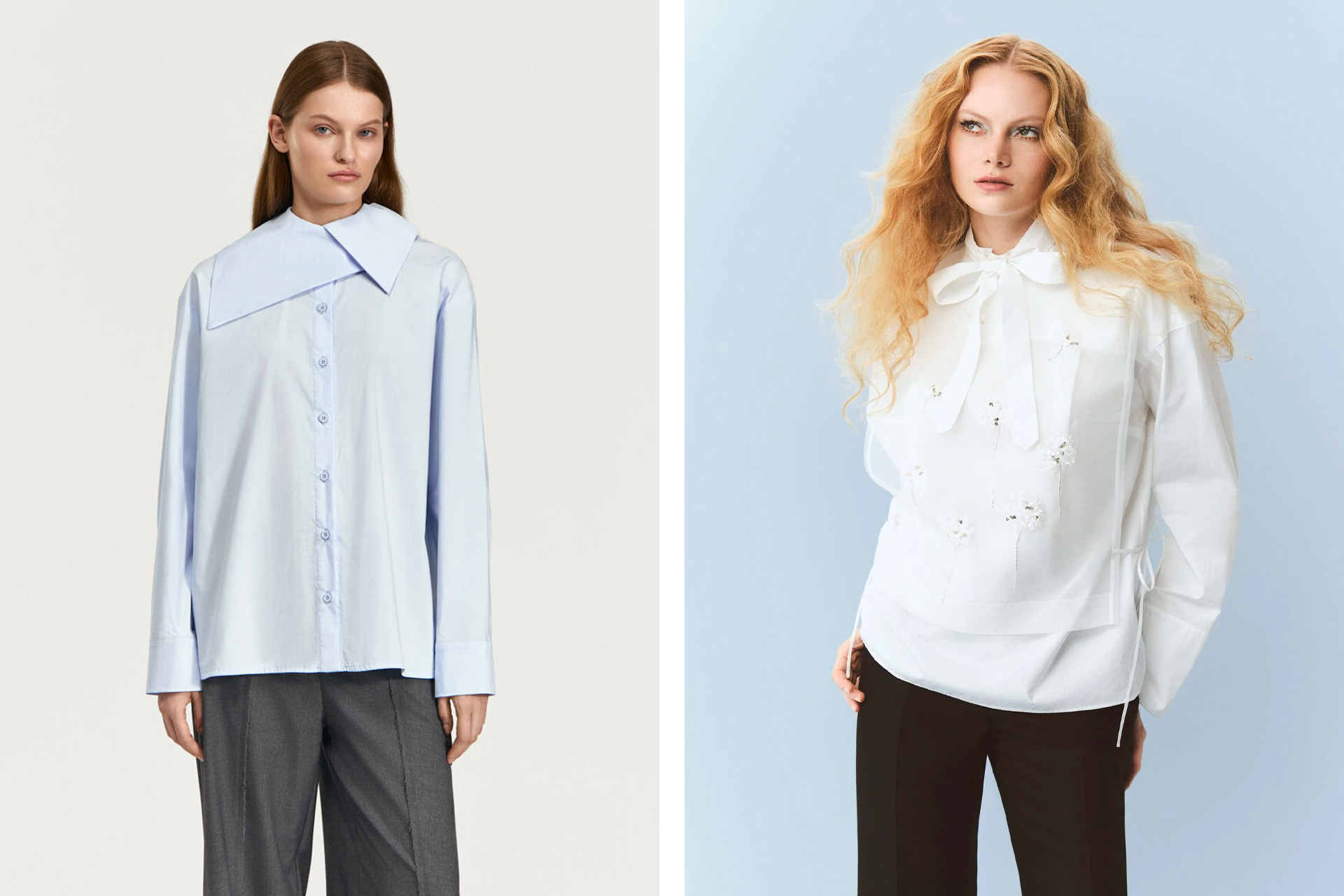 Рубашка «Нора» с асимметричным воротником / рубашка с завязками