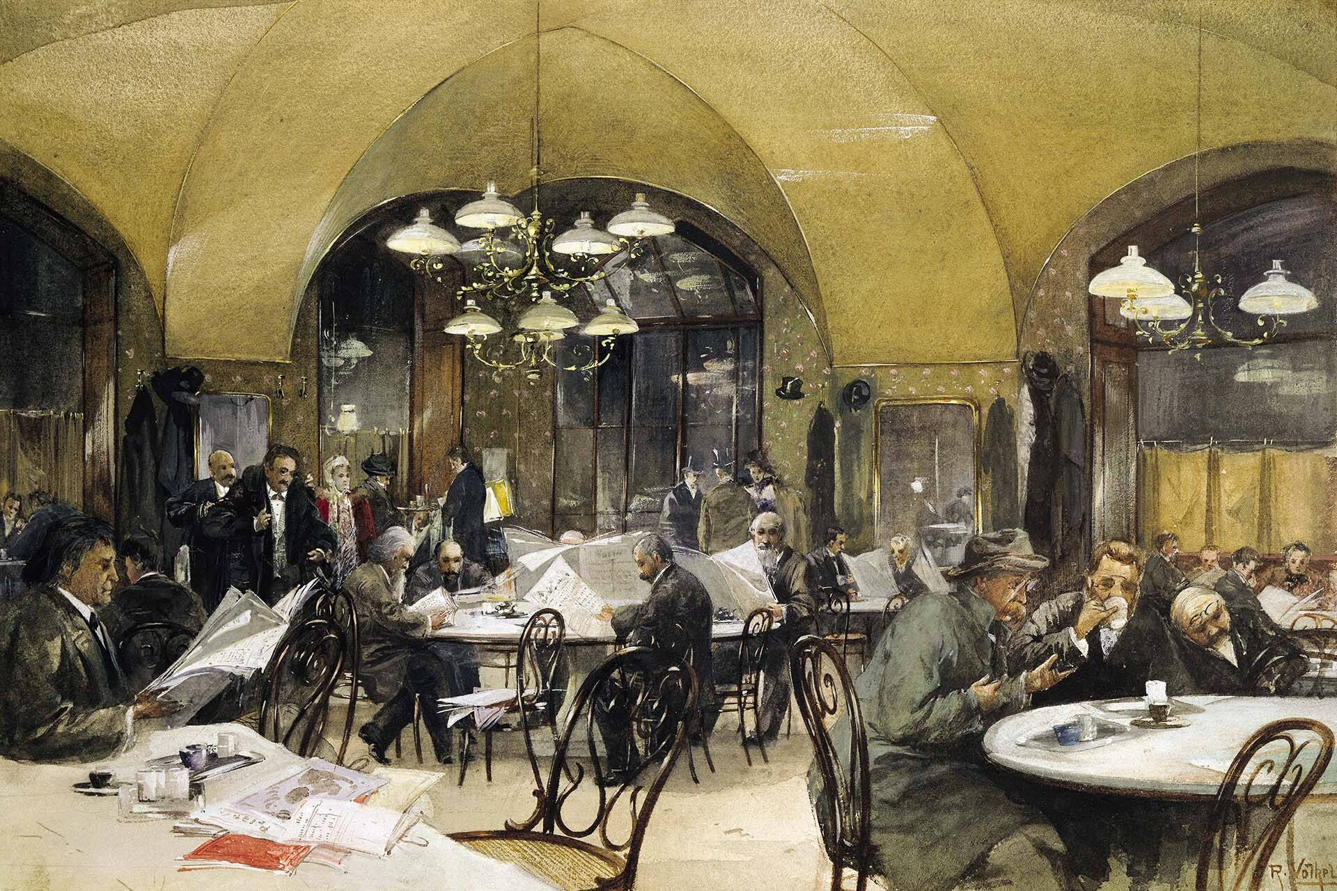 Кафе «Гринстайдль», акварель, 1896 год