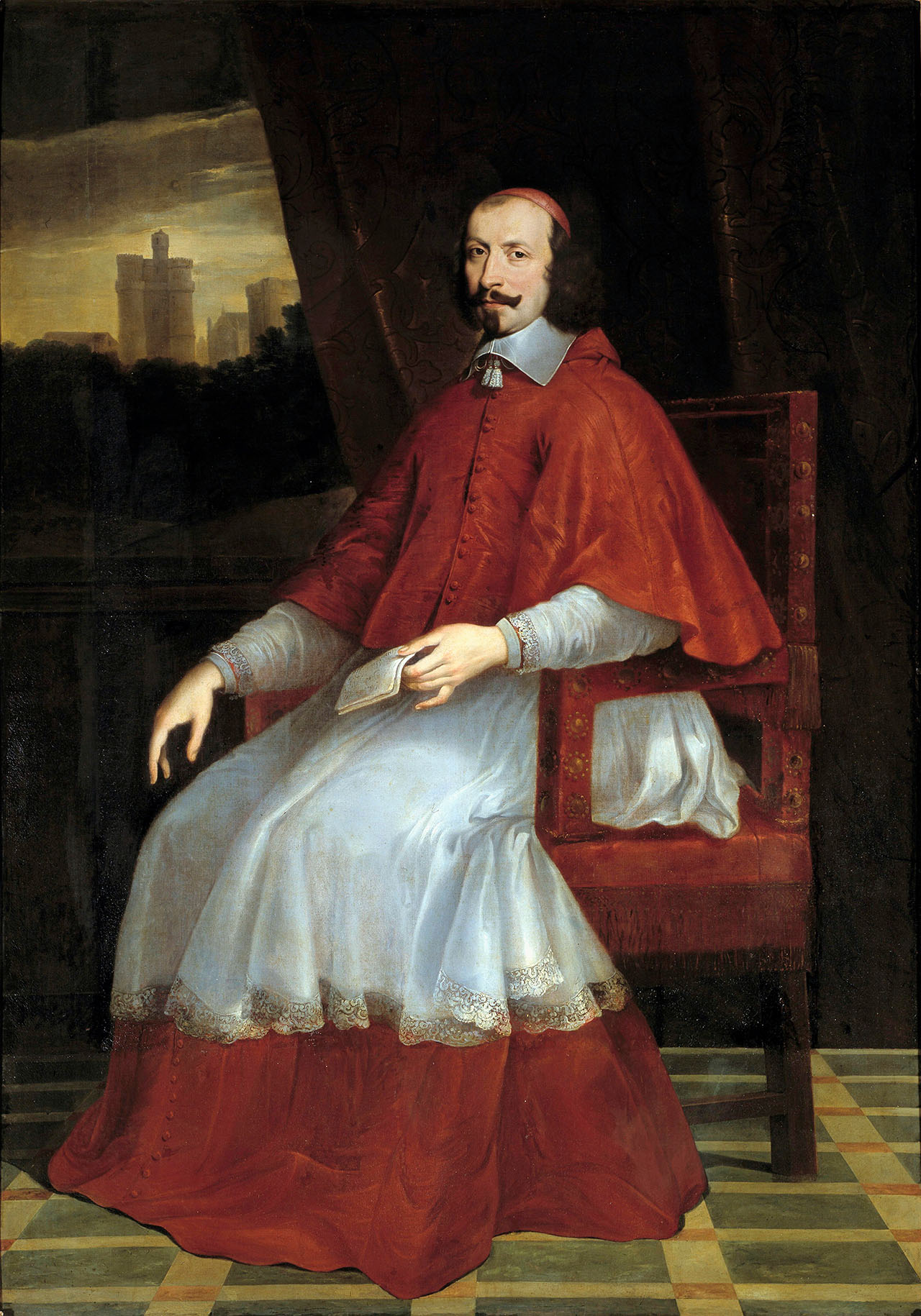 Филипп де Шампань, «Портрет кардинала Джулио Мазарини». За спиной кардинала вид на Венсенский замок