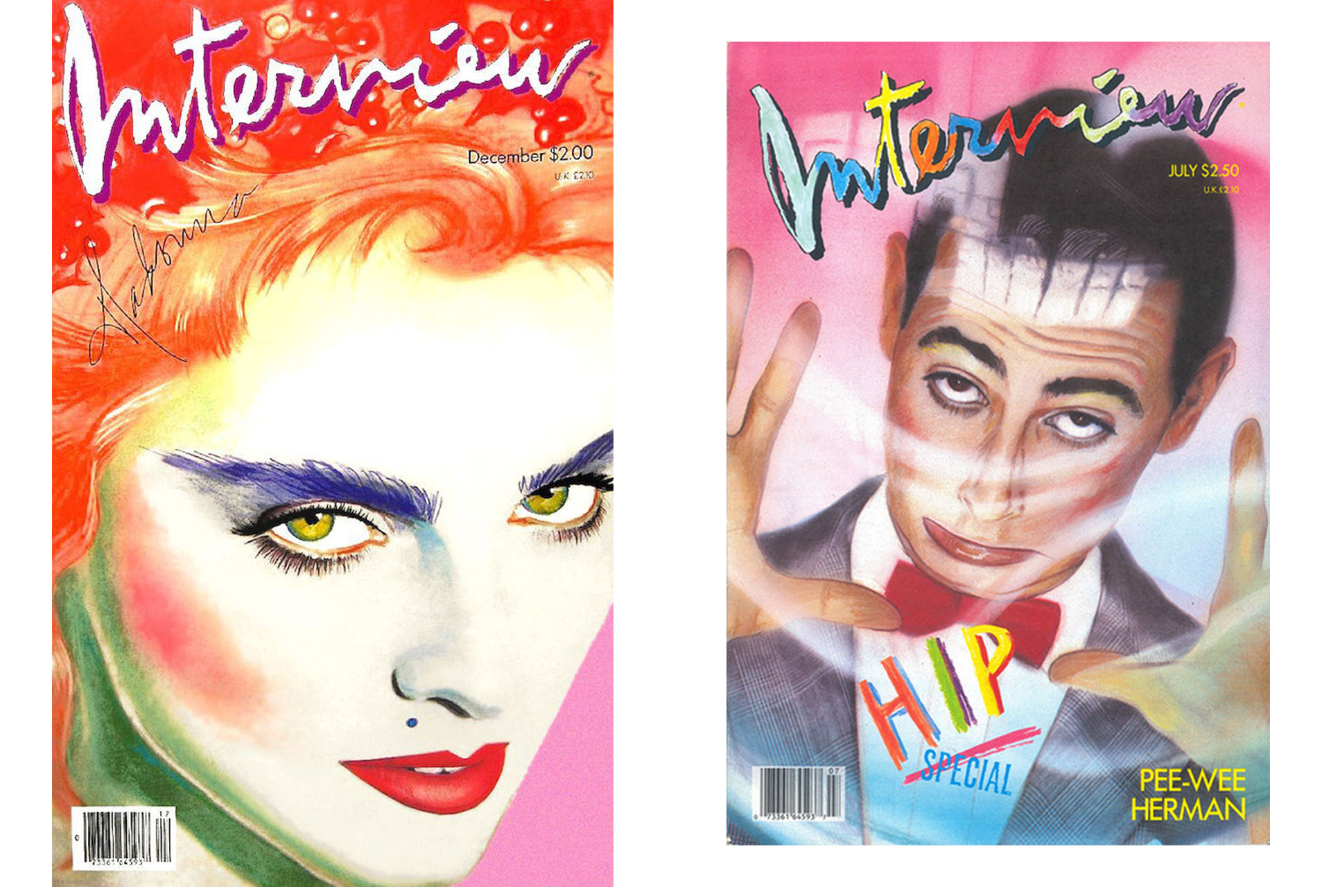 Обложки журнала Interview с Мадонной (слева) и Пи-Ви Германом, 1985 и 1987 годы соответственно