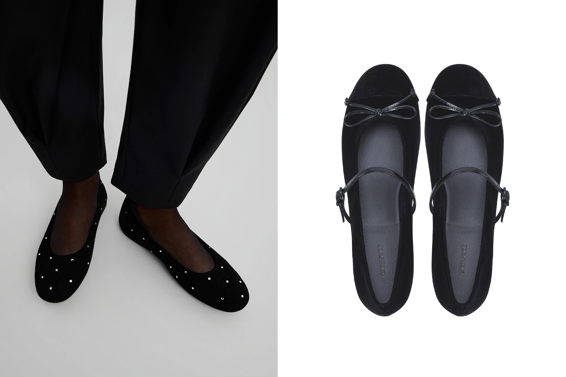 Мягкие балетки чёрного цвета с кристаллами / балетки «Мэри Джейн»