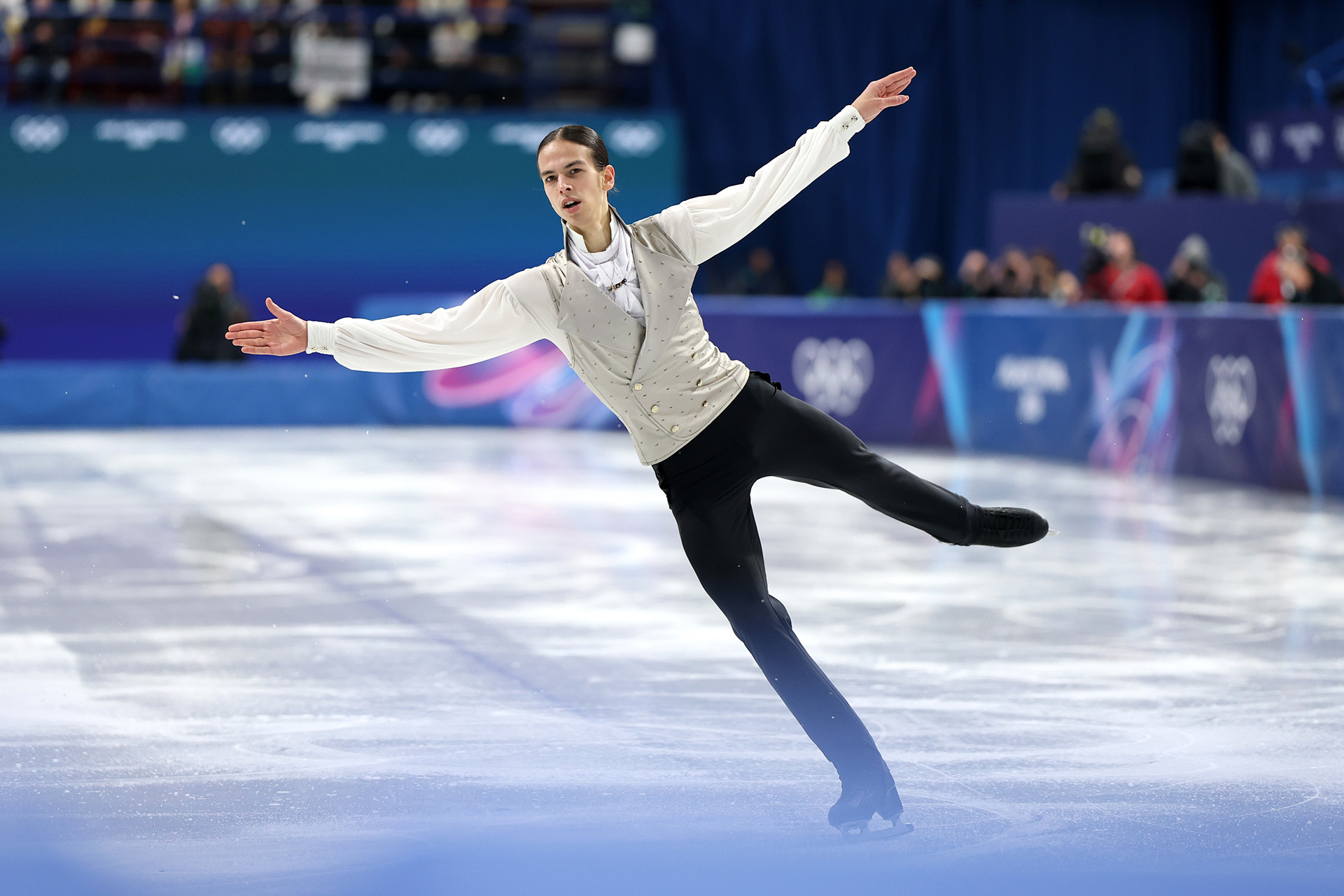 Пётр Гуменник во время исполнения произвольной программы на зимней Олимпиаде в Милане, 13 февраля 2026 года