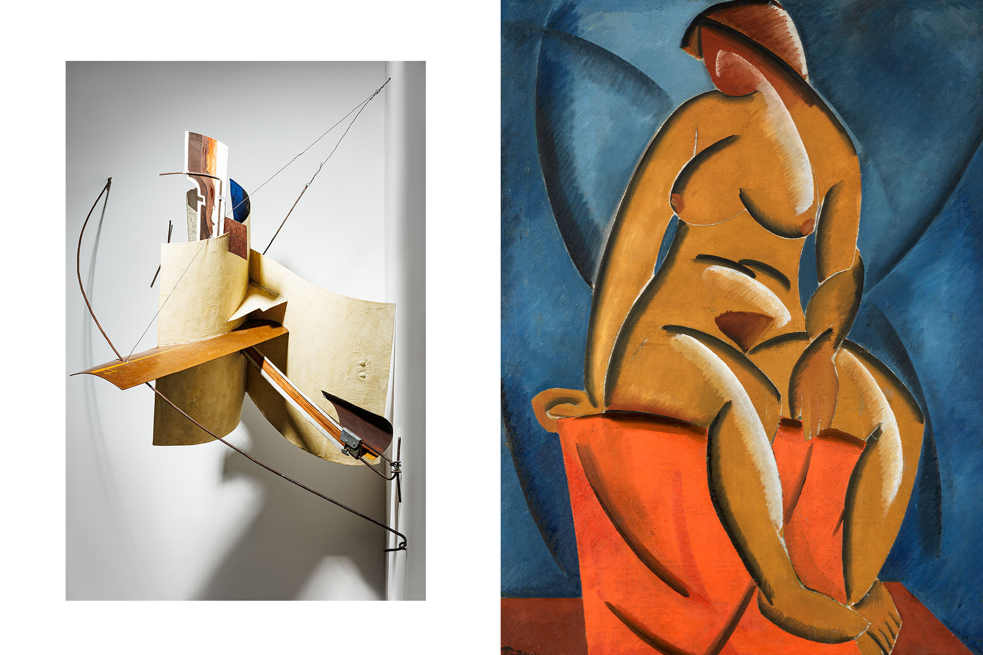 Владимир Татлин, слева: «Угловой контррельеф», 1915 год / «Натурщица», 1913 год