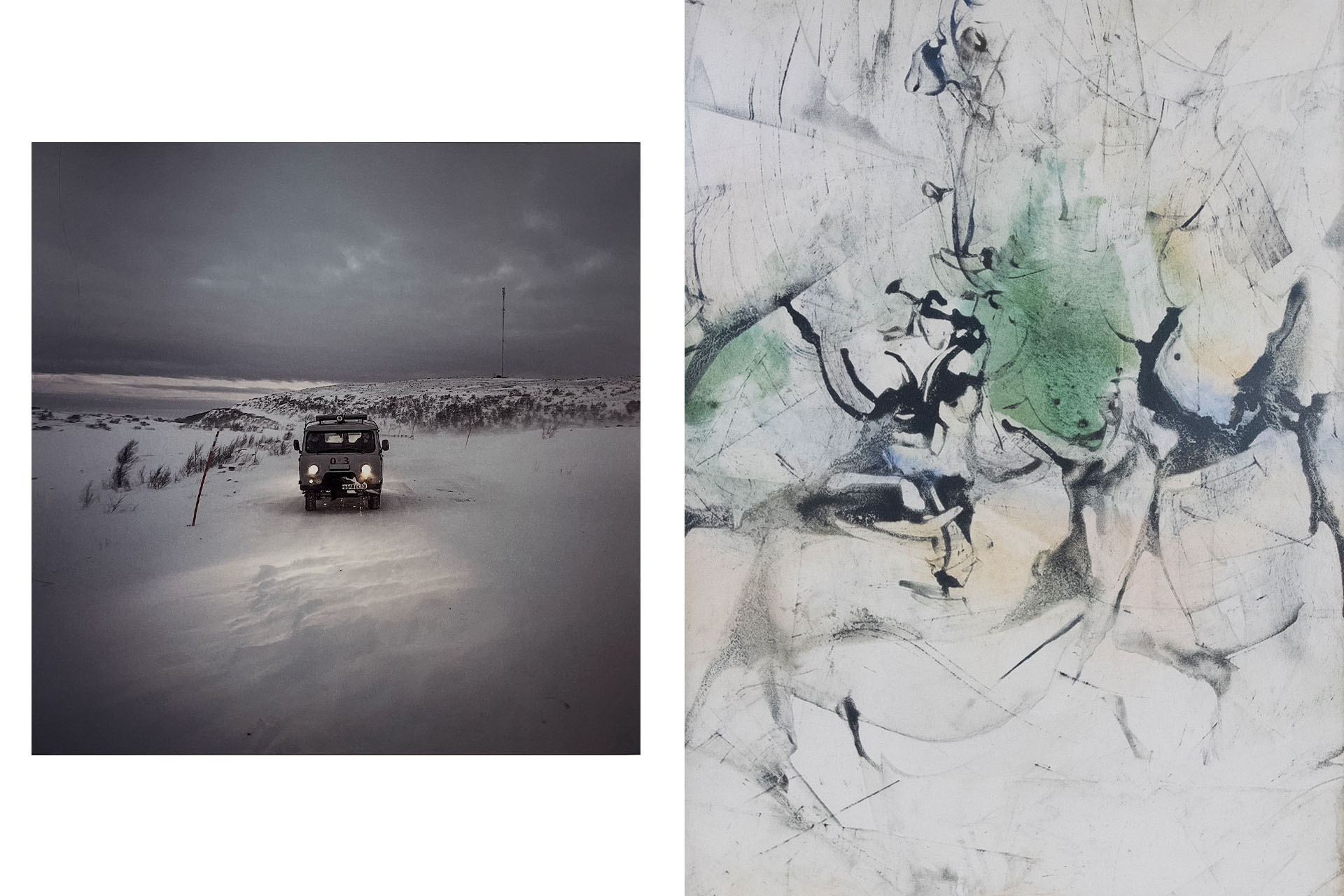 Слева: Дмитрий Марков, «Териберка», 2015 год / Евгений Михнов-Войтенко, «Зелёное с чёрным», 1975 год