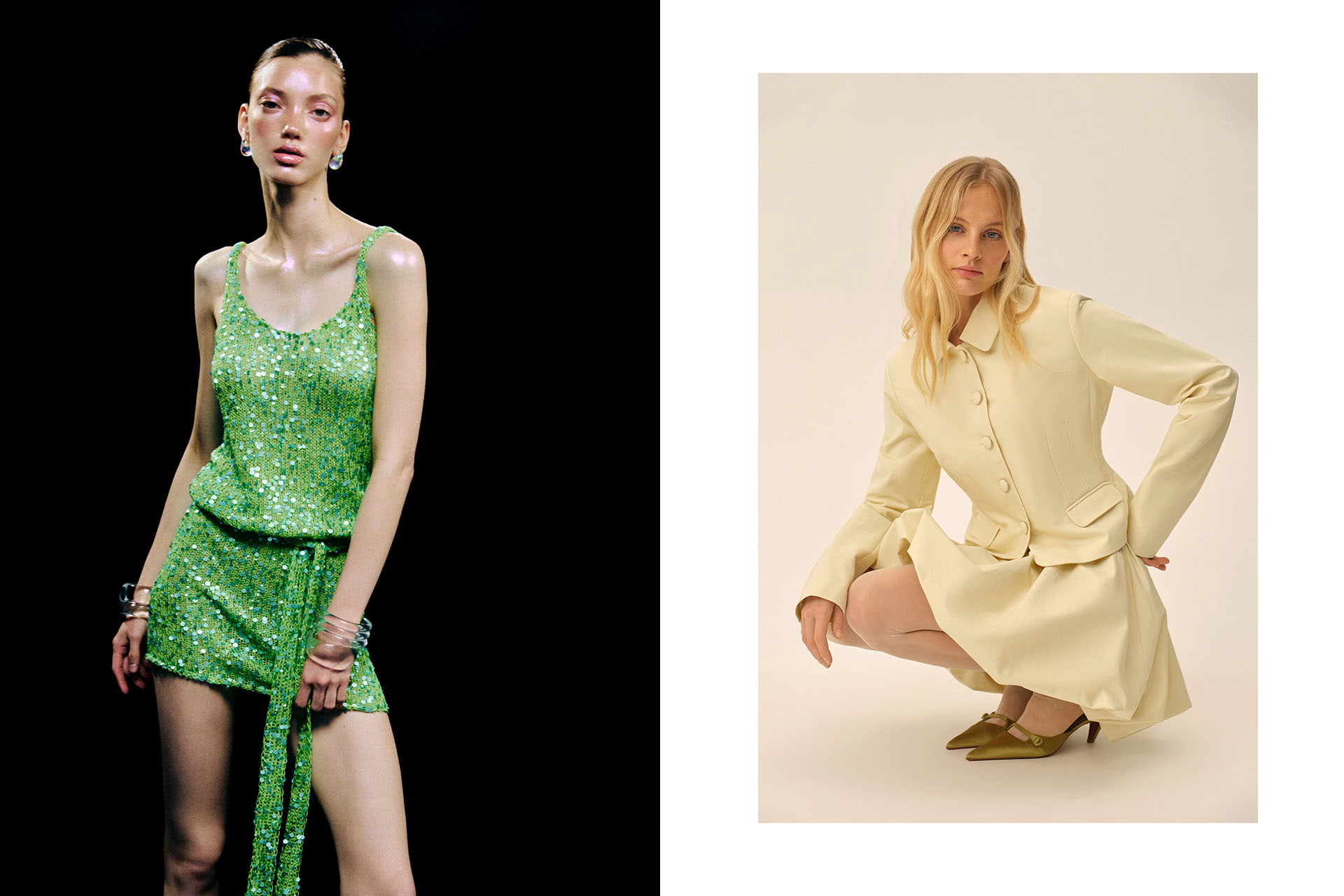 Платье Sequin luna 2.0 mini / жакет сливочный укороченный Baby Doll cotton edition